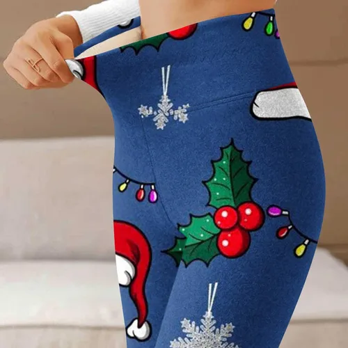 Vista 4 de Comigeewa Pantalones navideños talle Alto Mujer mallas talle Alto Pantalones cálidos Pantalones chándal Largos estampados