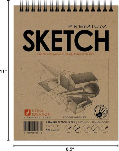 Vista 10 de Cuaderno de bocetos. Bloc encuadernado con alambre para lápiz, tinta, marcador, carbón y pinturas de acuarela, (8.5 x 11 pulgadas), 50 páginas (1)