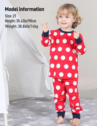 Vista 2 de A&J DESIGN Conjunto de pijama para niños, 100 % algodón, 2 piezas con temática deportiva