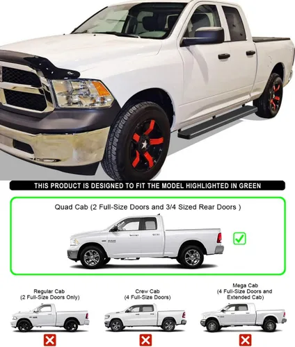 Vista 2 de APS Estribos de acero inoxidable negros de 6 pulgadas compatibles con Dodge Ram 1500 Quad Cab 09-18