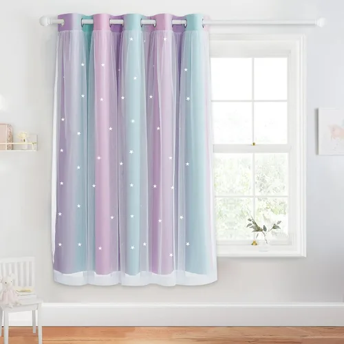 Vista 22 de NICETOWN Cortinas para Dormitorio de Niñas Infantiles con Estrellas Caladas Ventana 2 Capas Cortina 63 Pulgadas de Longitud Oscurecimiento