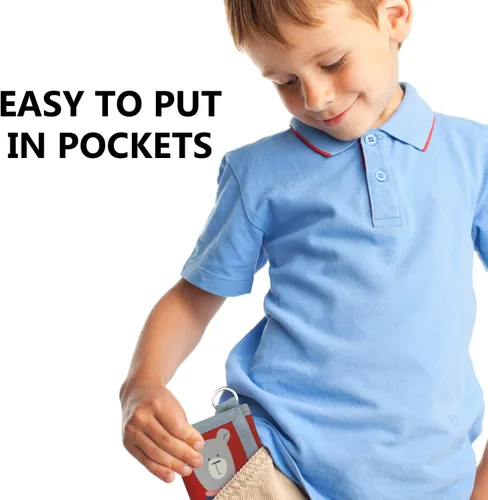 Vista 6 de Carteras infantiles para niñas y niños, cartera de lona triple para exteriores con adhesivo mágico para niños, Oso