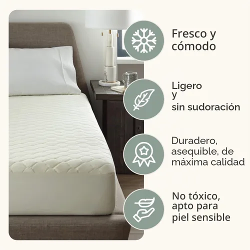 Vista 3 de Protector de colchón orgánico 100% algodón Protector de colchón orgánico GOTS transpirable y silencioso con durabilidad premium de 300 GSM Marfil