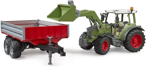 Vista 2 de Bruder 02182 Fendt Vario 211 con cargador frontal y remolque basculante, para niños Escala 1:16, peso frontal extraíble, fabricado en Alemania, a