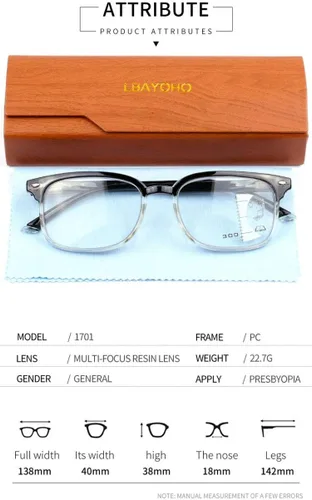 Vista 2 de LBAYOHO - Lentes de lectura progresivos multienfoque para mujeres y hombres, con bloqueo de luz azul, lectores para lentes transparentes, 100%