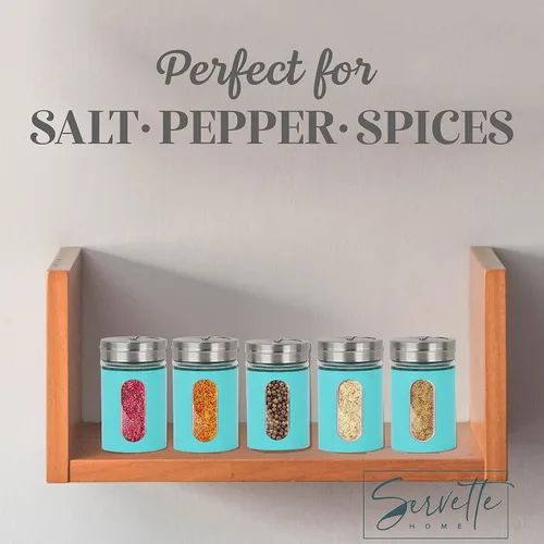 Vista 5 de Aqua Salt Pepper Shakers - Tarros de especias retro, juego de 5