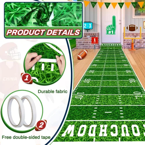 Vista 3 de Boao Suministros para fiestas de fútbol de 10 pies, para pasillos de campo, mantel de aterrizaje para el día del juego, suministros de letreros