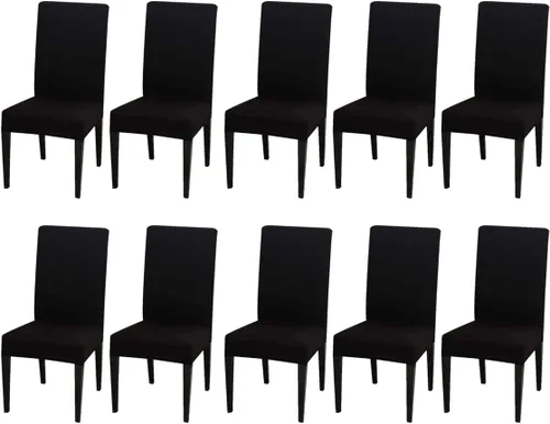 Vista 28 de Chickwin Paquete de 2 fundas elásticas para sillas de comedor, fundas elásticas negras para sillas de cocina, de elastano, sin brazos, ideales