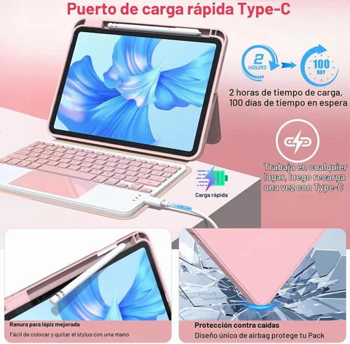 Vista 2 de Funda de teclado para iPad (A16) de 11ª generación de 11 pulgadas 2025, trackpad multitáctil, inalámbrica, magnética, desmontable, Bluetooth