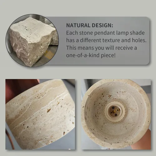 Vista 7 de Lámpara colgante japonesa Wabi sabi con pantalla de piedra natural, lámpara colgante de madera moderna regulable, lámpara colgante de altura