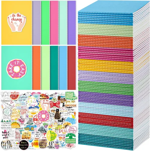 Vista 9 de Cuadernos de composición para la escuela, paquete de 36 diarios con 36 calcomanías motivacionales, 60 páginas con rayas universitarias