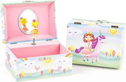 Vista 4 de Joyero musical para niña con juego de joyas, caja de música de princesa y unicornio, regalo ideal para niñas y niñas pequeñas, hija, cumpleaños