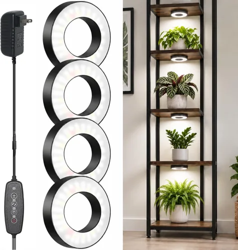 Vista 8 de LORDEM Lámpara de techo para el crecimiento de plantas, 96 LEDs, luz LED de espectro completo, lámpara de 5V con interruptor automático de 4/8/12H