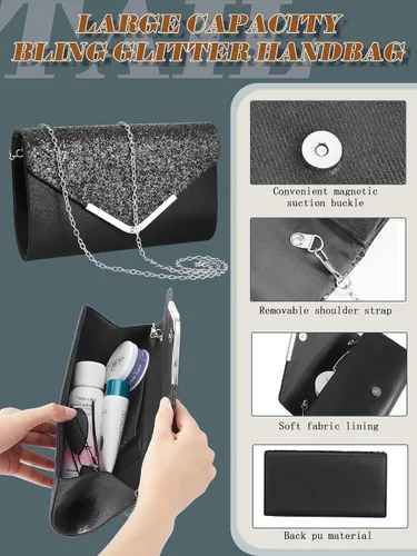 Vista 3 de Henoyso Juego de 5 piezas de joyería de diamantes de imitación con diamantes de imitación, bolso de mano para novia, graduación, collar, aretes