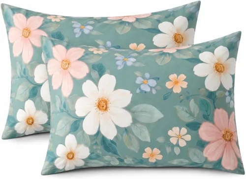 Vista 39 de YIYEA Juego de 2 fundas de almohada estándar de microfibra ultra suave de doble cepillado, fundas de almohada estándar, fundas de almohada florales