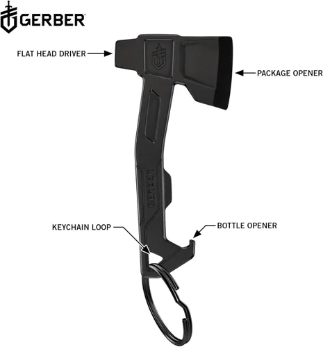 Vista 4 de Gerber Gear Llavero Hacha Multiherramienta 3 en 1, Se Engancha al Bolsillo o Llavero con Abrebotellas, Destornillador de Cabeza Plana, Abridor