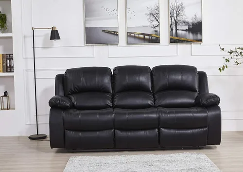 Vista 26 de Betsy Furniture Sofá reclinable de piel sintética con consola 8018, varios colores (beige, sofá biplaza)