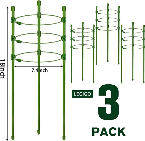Vista 2 de Legigo Paquete de 3 jaulas de soporte para plantas, jaulas de tomate para jardín, estacas ajustables de 18 pulgadas para plantas enrejadas, anillos