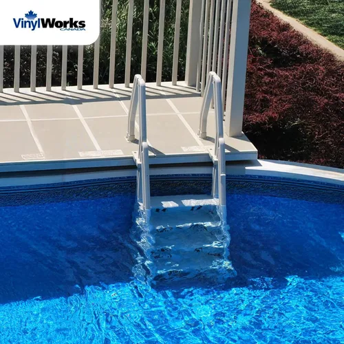 Vista 4 de Vinyl Works IN Deluxe - Escalera de piscina ajustable sobre el suelo, de 32 pulgadas, color gris pardo