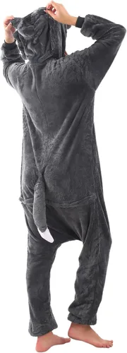 Vista 6 de Pijama de una pieza para adultos, disfraz de dibujos animados de animales para mujeres y hombres, cosplay, Halloween, lobo