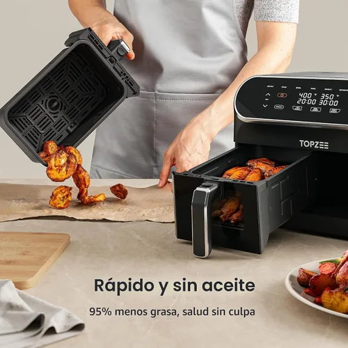 Vista 6 de TOPZEE Freidora de aire grande de 8 cuartos de galón, freidora de aire de doble cesta con ventanas de fácil visión, precalentar, freír con aire