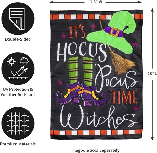 Vista 3 de Evergreen Flag Bandera de bienvenida de jardín de Halloween (Hocus Pocus)