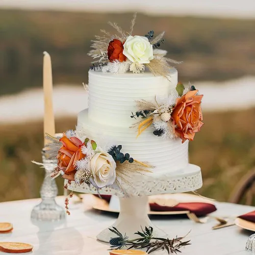 Vista 22 de Rinlong 3Pcs Premade Cake Flowers, Pampas Beige Wedding Cake Decor Beige y almendra