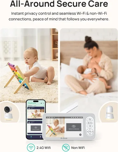 Vista 2 de Dr.Care LumiView Plus Smart WiFi Baby Monitor - Pantalla dividida 1080P de 5.5 pulgadas y cámara 2K, modo de privacidad, alertas de llanto