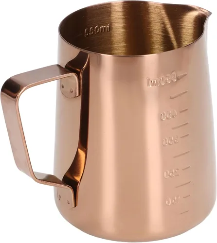 Vista 9 de Taza de espuma, jarra de leche de café 550ML con escala Jarra de vapor de acero inoxidable de oro rosa