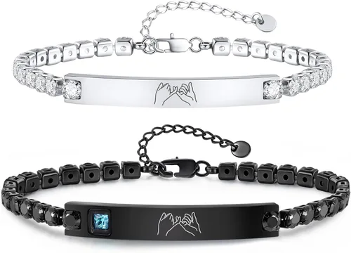 Vista 11 de TempBeau Pulsera para Pareja - Pulsera de Identificación Personalizada con Grabado Personalizado, Pulsera de Cuerda Trenzada para Él y Ella