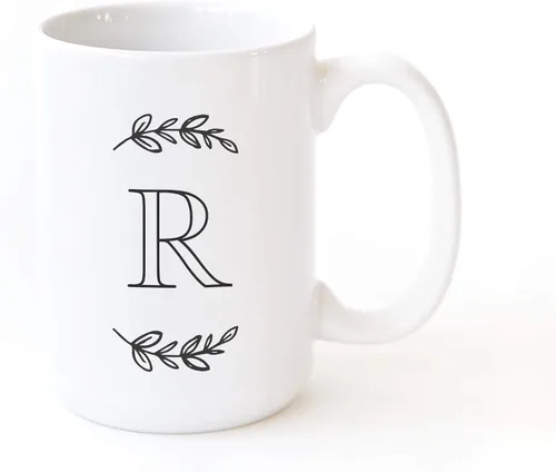 Vista 14 de The Cotton & Canvas Co. Manhattan Wreath - Taza de café personalizada con monograma inicial con letra A, taza de café de cerámica de porcelana. Para