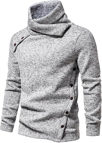 Vista 2 de Camisas de hombre de manga larga sólido cuello alto suéter regular ajuste ligero suéter suave ajustado ropa al aire libre