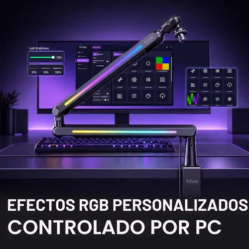 Vista 4 de FIFINE Brazo de brazo de micrófono de perfil bajo BM88Pro RGB para Negro