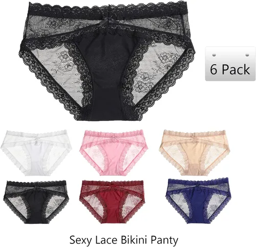 Vista 7 de LEVAO ropa interior sexy de encaje para mujer, bragas hípster, transpirables, elásticas y sin costuras, paquete con varias unidades, tipo bikini