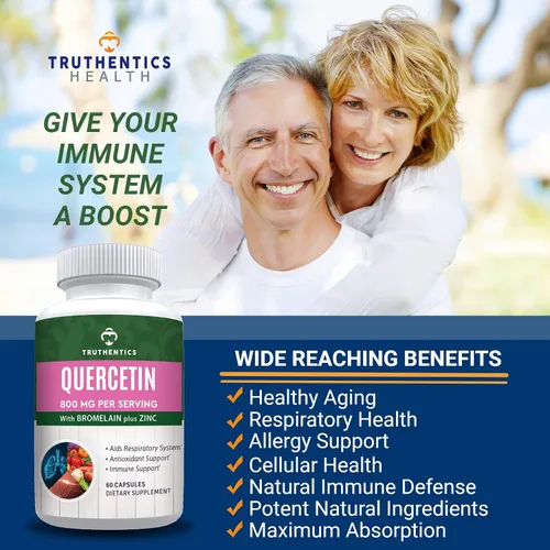 Vista 3 de TRUTHENTICS Quercetina con bromelina y zinc 1050 mg – Suplementos de quercetina de zinc premium para apoyo inmunológico, respiratorio y estacional