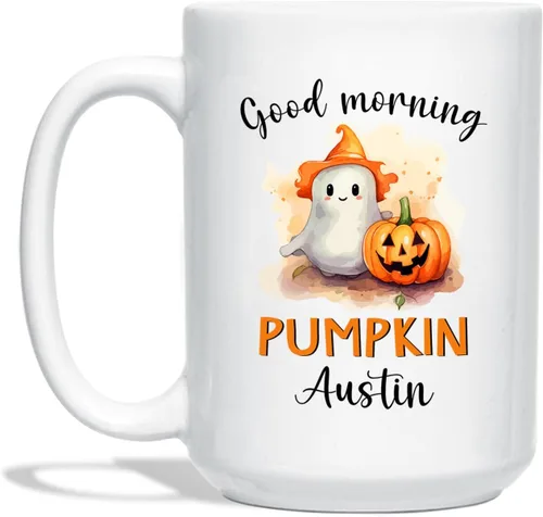 Vista 15 de Taza de café blanca personalizada de Halloween Besties, Besties Forever y 3 tazas de café Boo de 11 onzas y 15 onzas, bonita taza de cerámica Boo