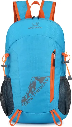 Vista 2 de Mochila plegable de senderismo para viajes, mochila ligera para camping, bolsa de hombro para vacaciones, bolsa casual, Azulclaro, Mochila de viaje