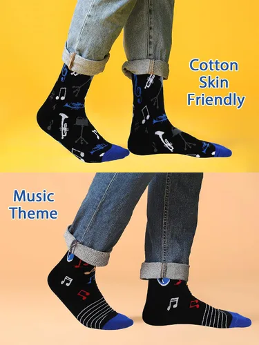 Vista 5 de 6 pares de calcetines musicales, regalos para hombres, divertidos calcetines temáticos de música, calcetines novedosos con notas de piano rocker