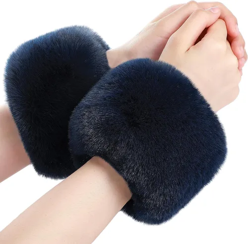 Vista 21 de SATINIOR Puños de muñeca de piel sintética cortos para mujer Beige
