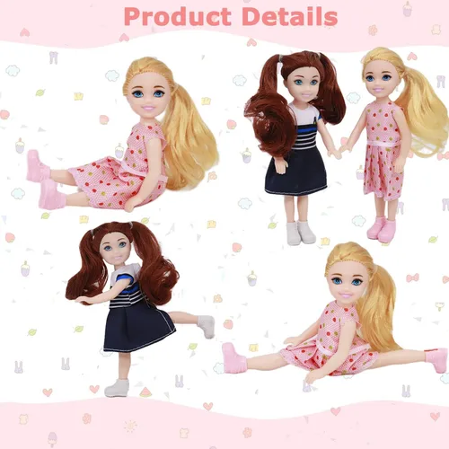 Vista 6 de Mini muñecas de 5 pulgadas – Juego de 10 piezas de casa de muñecas, muñeca pequeña para niñas y niños, accesorios para casa de muñecas de cumpleaños