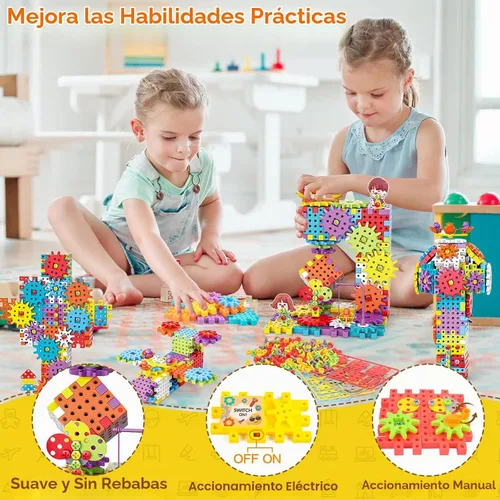 Vista 3 de Pycoal Bloques de construcción de engranajes, juguetes educativos STEM, 234 piezas, juguetes de construcción de engranajes, juego de herramientas