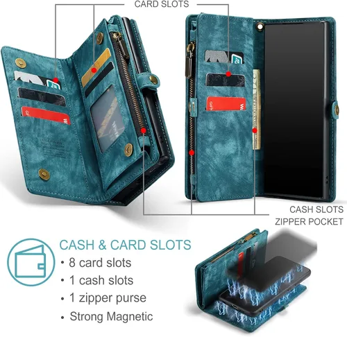 Vista 3 de Asuwish Funda para teléfono Samsung Galaxy Note 10 Plus Glaxay Note10+ 5G con cremallera, protector de pantalla de vidrio y tarjetero con tapa