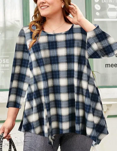 Vista 2 de LARACE - Camisa de talla extragrande para mujer, camisa tipo túnica con manga 34, ajuste holgado, ropa básica para mujer