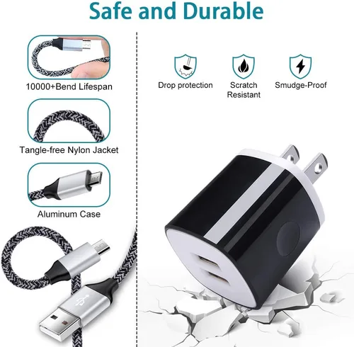 Vista 2 de Cubo de carga con cable micro USB, cable de carga rápida compatible con Samsung Galaxy S7/S6/Edge/Active S5 S4 Note 5/4, J7 J3 J2 A7 A10S A10 A6