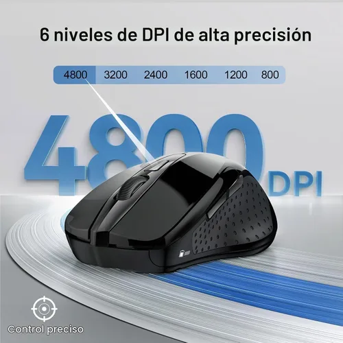 Vista 4 de TECKNET Ratón inalámbrico, BT 5.0/2.4G, silencioso 4800 DPI 6 botones Negro