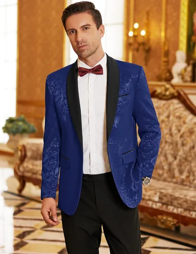 Vista 3 de COOFANDY Chaqueta de esmoquin floral para hombre, chal de cachemira, solapa elegante, chaqueta para boda, cena, fiesta, baile de graduación