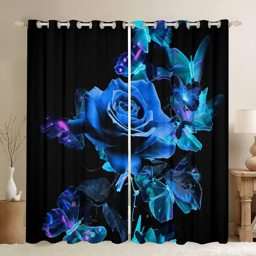Vista 10 de Feelyou Cortinas de ventana de rosas para decoración de dormitorio, rosas de arco iris, cortinas de ventana florales para parejas, amantes de ramo