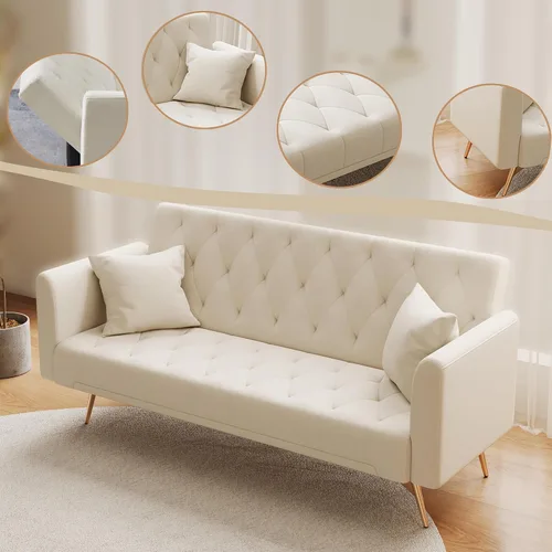 Vista 5 de Anwick Sofá cama moderno de terciopelo de 72 pulgadas, sofás plegables convertibles con 3 respaldos ajustables, asiento reclinable copetudo, patas