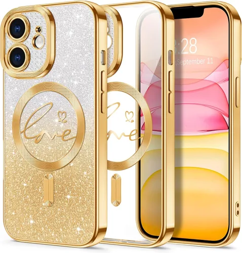 Vista 95 de Hython Funda para iPhone Air con purpurina, compatible con MagSafe Love Heart fundas magnéticas transparentes para teléfono para mujeres y niñas