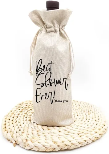 Vista 2 de Bolsa de vino Best Shower Ever: bolsa de arpillera personalizada con cordón para ideas de regalo de anfitrión de ducha